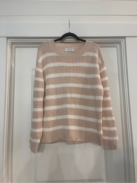John + Jenn Sweaters - John + Jenn Tan and Cream Striped Scoop Sweater